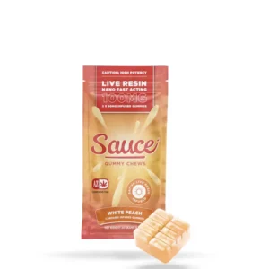 Sauce Essentials Gummy Chews White Peach – 100MG Live Resin Infused Edibles (Sativa)